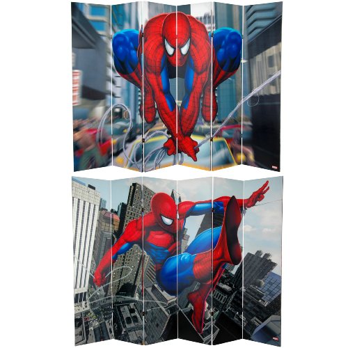 Oriental Furniture 6 ft. Tall Double Sided Spider-Man Web-Slinger Canvas Room Divider
