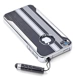 ATC Transformer Style Aluminum Bumper Case for Iphone 4 4S --- Black & White --- Metal Chromed iphone 4 case + Stylus Pen +2 LCD Protectors+Microfiber Cloth+ Application Card