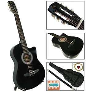 New Black Cutaway Acoustic Guitar W/ Accessories Combo Kit Beginners