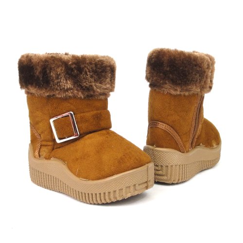 Baby Infant Girls Winter Faux Fur Suede Buckle Boots Brown , 7