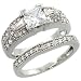 Sterling Silver Vintage Style 2-Pc. Square Engagement Ring Set w/ Princess (6mm) & Brilliant Cut CZ Stones, 9/32 in. (7.5mm) wide, size 8