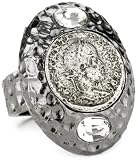 51hGCOINtwL. SL160  TAT2 Designs Pavia Hammered Gunmetal Clear Crystal and Antique Silver Coin with Adjustable Ring