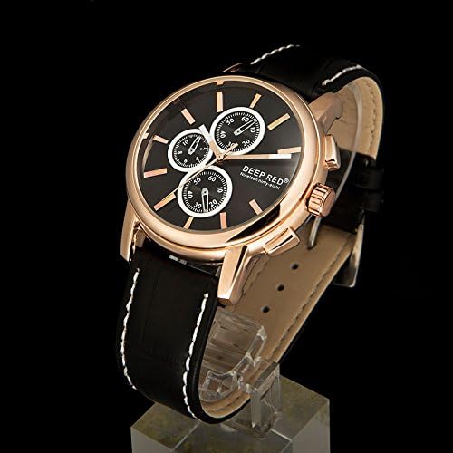 DeepRed Men's All Black Leather Strap Dress Men Quartz Watches Rose Gold Case