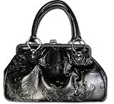 Retro Heavily Embossed Skull and Crossbones Vinyl Kiss Lock Bag