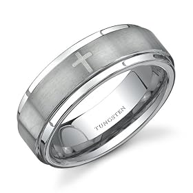 Flat Edge Brush Finish with Cross Laser Pattern 7 mm Comfort Fit Mens Tungsten Wedding Band Ring Size 8
