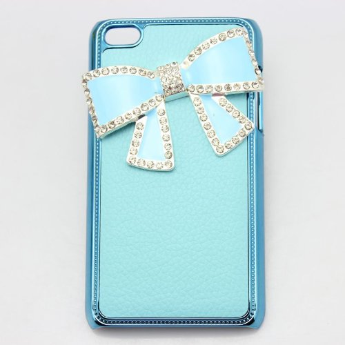 bling 3D clear case blue bow girly diamond hard Case cover for apple ipod touch 4 gen 4g 4th
