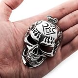 Mens Silver Stainless Steel Skull Gothic Pendant Necklace