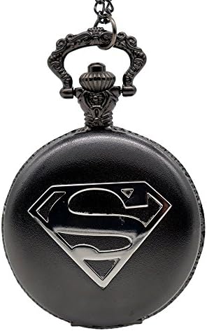 S Superman Black- Silver Quartz Pocket Watch Men Women Pendant Necklace Gift