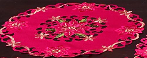 Editex Home Curtain Holiday Themed Round Doilie, 16-Inch, Poinsettia