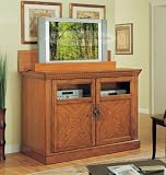 Edison Oak Plasma Pop up Entertainment Center Console w/ Motorized Lift LCD TV Armoire