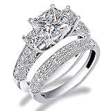 2.33 Carat Total Princess Cut Certified Matching Diamond Bridal Set 14k Gold Center 0.50 carat D-VS1-VS2