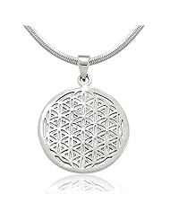 Chuvora .925 Sterling Silver Flower of Life, Seed of Life Round Pendant with Rhodium Plated Chain Necklace w/ Lobster clasp 18"