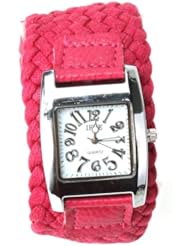 Yesurpriseweave Lady Weave Fashion Wide Band Quartz Watch Rose
