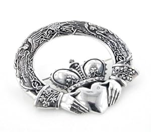 Huge Celtic Claddagh Cloak or Kilt Sterling Silver Pin Brooch by Maxine Miller