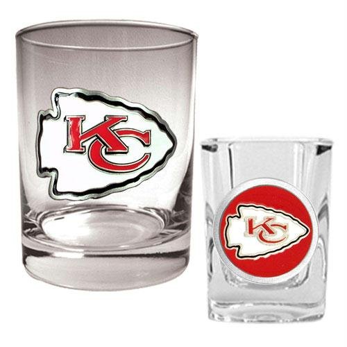 NFL Kansas City Chiefs Rocks Glass & Shot Glass Set - Primary Logo
