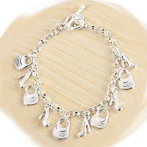 Women Silver Plated Shoes Bags Chain Pendant Bracelet Jewelry Bangle Charm