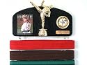 Martial arts belt display with a KICK ! Midn. trophy male.