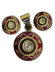 22kt Gold Diamond Pave Enamel Earring & Pendant Gift Jewelry