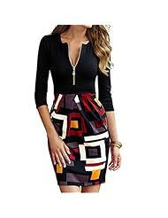 Sexy V-neck Cocktail Short Elbow Length Sleeves Polyester Summer Geometric Print Bodycon Dress/Evening Dress/Prom Dress/Party Dress/Wedding Dress 