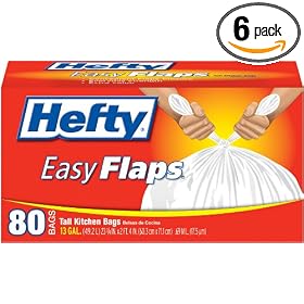 Hefty EZ Flaps Tall, 13 Gallon Kitchen Bags, 80 Count Boxes (Pack of 6)