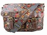 LYDC DESIGNER RETRO VINTAGE OWL LEAVES GREY OILCLOTH LADIES CROSS BODY SATCHEL MESSENGER SHOULDER SCHOOL HAND BAG