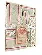 French vintage style boxed gift set with Apron and oven mitt, cream, beige and red with floral
