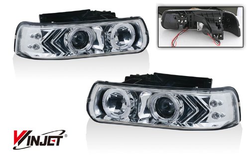 99-02 Chevy Silverado Halo Projector Head Lights Chrome Housing / Clear Lens Pair