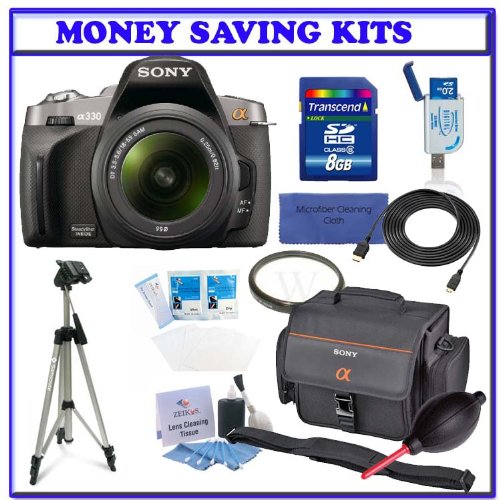 Sony Alpha A330 Digital SLR with 1855mm Lens DSLRA330L Transcend 8GB SDHC Secure Digital Memory Card Heavy Duty Pro Series Tripod Sony Alpha LCSSC11 Carrying Case Willoughbys 55mm UV Protective Starter Kit