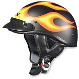 AFX FX-70 Flame Beanie Open Face Motorcycle Helmet Flat Black/Orange XXL