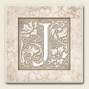 AbsorbaStone Coaster set~ Monogram Initial J ~ 4 Tile Drink Coasters ~ code 577C