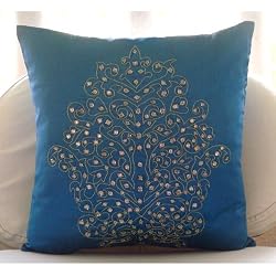 Damask Royal Blue - Decorative Pillow Covers - Silk Pillow Cover Embellished with Crystals