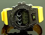 Ice Plus Mens Diamond Shock Style Watch Black Case Yellow Band