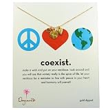 Dogeared | Coexist Necklace with Gold Dipped Earth Charm, Heart Charm and Peace Sign Charm