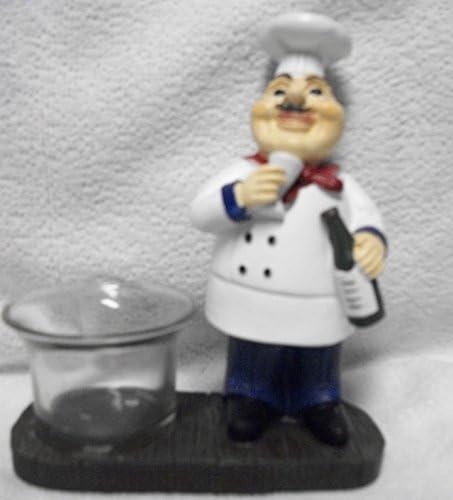 Italy Fat CHef Tooth Pick Holder. Greagift if you have any Fat Chef Collector. Fat Chef is holding A Wine Bottle and the tooth pick holder is glued to the stand along with the Fat Chef.