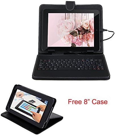 Wmicro Tablet Keybaord With Universal 8 Inch Tablet Foldable Leather Case For Hisense Sero 8 Samsung Galaxy Tab 4 8" nabi DreamTab HD8 8" NEXT8P12 NEXT8D12F NEXT800T w/ Free 8" NEXTBOOK PU Leather Case(Shipped From U.S.)
