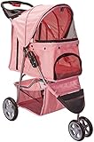 Oxgord 3 Wheeler Elite Jogger Pet Stroller Cat/Dog Easy Walk Folding Travel Carrier, Rose Wine