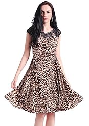 Leopard Print Acrylic/Spandex Lace Vintage  Dress