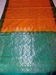 Zari Sari Bollywood Orange Wedding Silk Sari Material