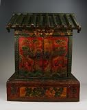 One Tibetan Wooden Casket Painted with traditional tibetan motif, Chinese Antique Porcelain, Pottery, Bronze, Jade, and Paintings in Dynasty Antique