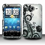HTC Inspire 4G Rubber Touch Black Silver Flower Vine Premium Design Hard Co ....