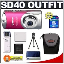 Canon PowerShot SD40 7.1MP Digital Elph Camera with 2.4x Optical Zoom (Precious Rose Pink) + SecureDigital 4GB SDHC Memory Card + USB Card Reader + Spare NB-4L Battery + Padded Carrying Case
