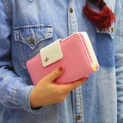 HSS® Fashion Lady's Clutch Zipper Bi-fold Long Purse Button Clutch Wallet Women's Long Handbag Coin Purse with Card Slotss(Pink)