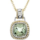 14K Two-Tone Gold Prasiolite and Diamond Pendant with Chain