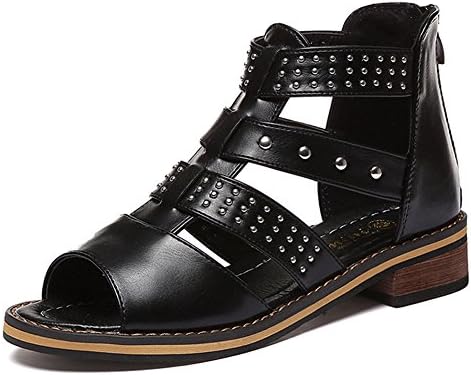 XRU Womens gladiator platform open toe with studs clearance zipper leather sandals Black