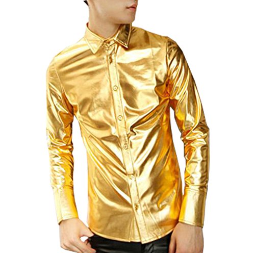 Ouye Men's Gold Coating Long Sleeve Casual Shirt