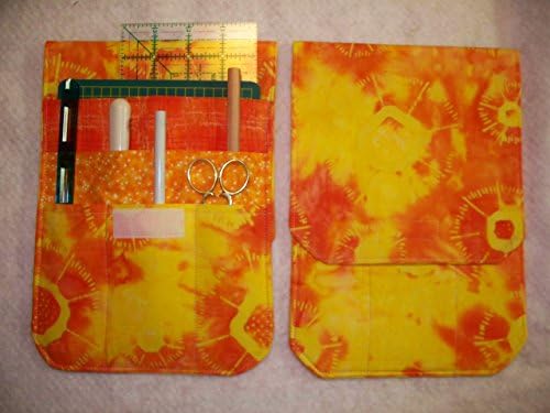 Padded Travel Pouch for Quilting, Needlework, Artist Tools or Jewelry (Primary Fabric - 100% Cotton Orange/Yellow Batik)