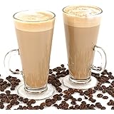 Latte Glasses - Set of 2 Luxurious Coffee Cups with Glass Handles High Quality - Ideal for Macchiato, Hot Chocolate, Tea, Coffee, Mocha, Cappuccino - Fits Dolce Gusto, Tassimo, Nespresso - Gift Box, 250 ml (8.8oz) - Bring the Modern Coffee Shop to your own Kitchen 100% MONEY BACK GUARANTEE