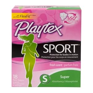 Playtex Sport Tampons, Fresh Scent Super Absorbency, 18 Count (Pack of 2)