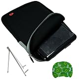 Black with Grey Trim Vertical Neoprene Protective Sleeve Cover Carrying Case with Exterior Accessory Pocket for Acer Iconia Tab W500-BZ467 10.1-Inch Tablet + Universal Silver Butterfly Tablet Stand + Bestpricecenter Mouse Pad