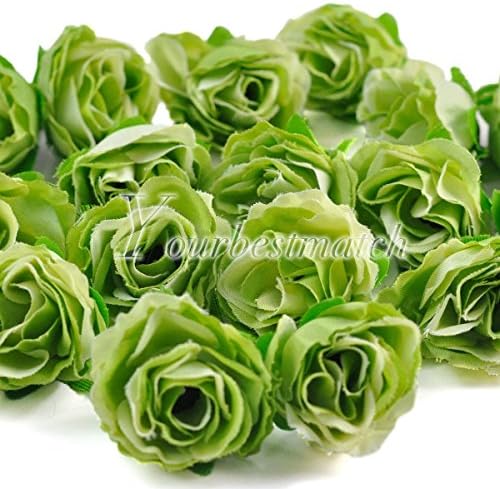 50x Bridal Clips Wedding Decor Small Tea Bud Silk Artificial Flowers Heads DIY Green